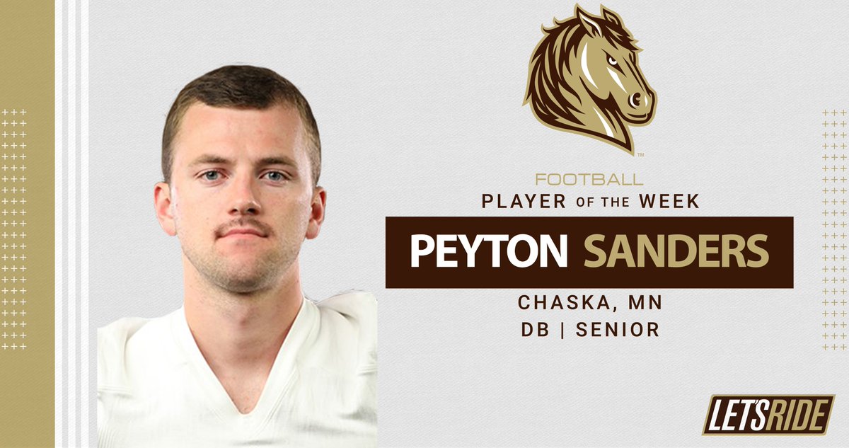 SMSUfootball's tweet photo. Defensive Player of the Week vs. Concordia St. Paul: DB Peyton Sanders. Peyton had 6 tackles, an interception, a sack and a huge tackle for loss on 4th down. #LetsRide https://t.co/WuCs8BywJ1