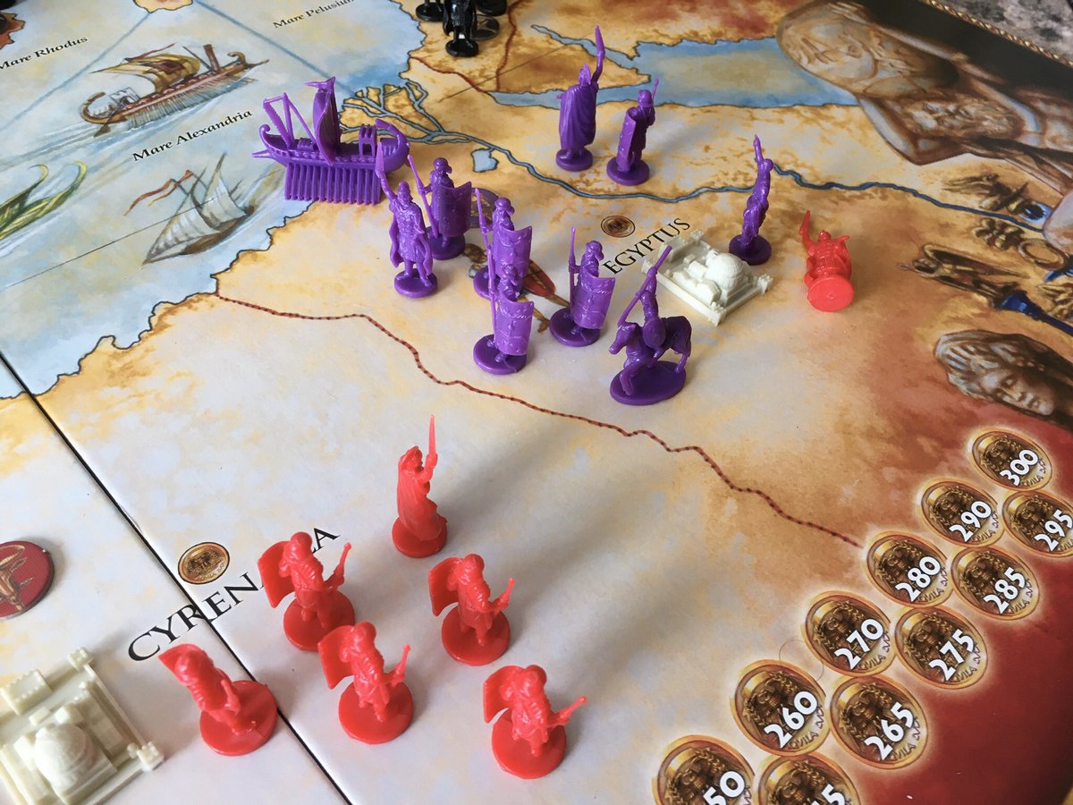 RemassogsRealm's tweet photo. #egyptus defends against #numidia / Weakened they are later taken by #galatia / Galatia takes #macedonia a few rounds later. #conquestoftheempire @EagleGryphon . #tabletogaming #boardgames #roma #rome #empires #boardgamegeek #boardgamesrule https://t.co/SvEhRIhVEG