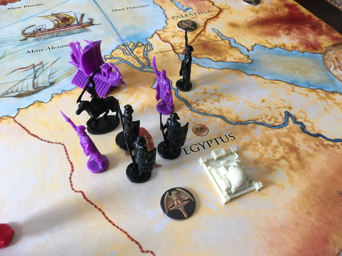RemassogsRealm's tweet photo. #egyptus defends against #numidia / Weakened they are later taken by #galatia / Galatia takes #macedonia a few rounds later. #conquestoftheempire @EagleGryphon . #tabletogaming #boardgames #roma #rome #empires #boardgamegeek #boardgamesrule https://t.co/SvEhRIhVEG