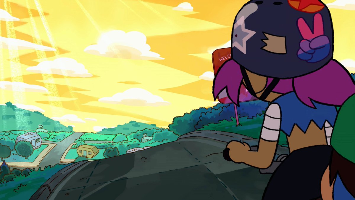 The closest we've gotten, as far as I know, to a kids cartoon directly referencing a sexuality specifically is OK K.O.!'s Enid who is bisexual and has a bisexual pride sticker on her bike and helmet.In fact, her entire colour scheme is bi pride themed.