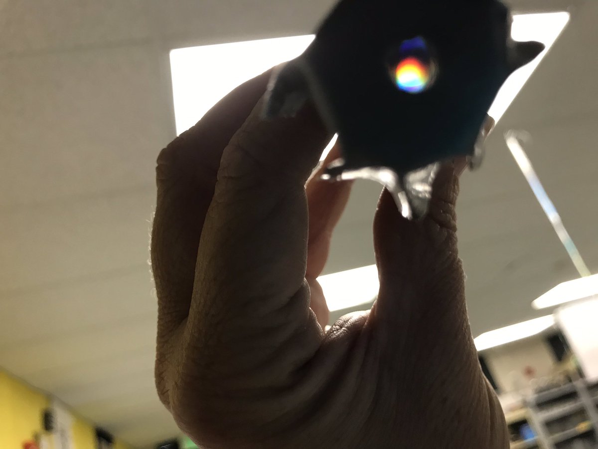 AllieBBogart's tweet photo. Investigating the colors of light with hand-made spectroscopes. Will lead into absorption, and wave properties. #coltsstem https://t.co/AfhsH0jeLX