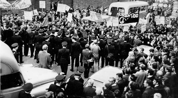 When Catholics attempted to achieve civil rights and social equality through peaceful means, such as marching and civil disobedience, the RUC brutally suppressed their efforts; the violent confrontation on Derry's Duke Street on 5th of October, 1968 exemplified the RUC clampdown.