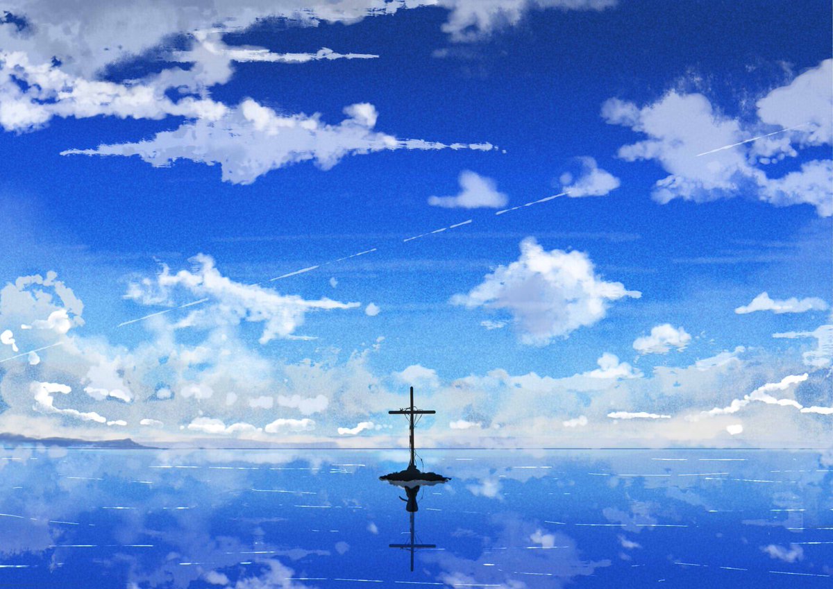 「空の青と海の青です。
#これを見た人は青色の画像を貼れ 」|桜田千尋🌖2月17日よりプラネタリウムコラボのイラスト