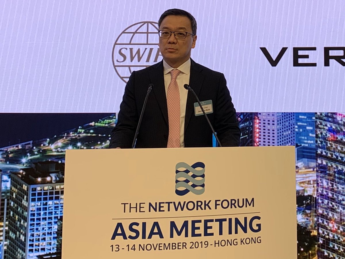 DBCorporateBank's tweet photo. “Digital asset services & disruptive technologies like #DistrubutedLedger will transform the #PostTrade world as we know it, driving operational efficiencies, new roles & new partnerships” says Tony Chao, our Head of Securities Services Great China #NetworkForum #SmarterCustody https://t.co/QmLpWsF9H0