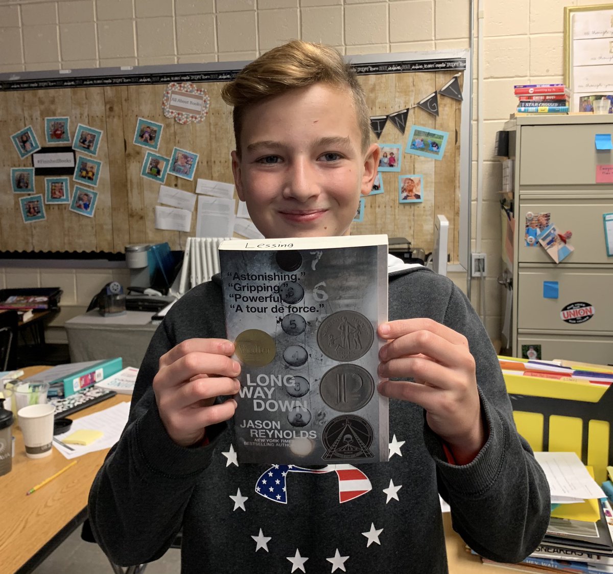 BSMS720's tweet image. Some of today’s #finishedbooks - 3 Ss read A Long Way Down by @JasonReynolds83 ... Anger is Gift by @MarkDoesStuff got great reviews from its 1st reader. #bsmsreads @BayShoreMSLrnrs @gless54 #nerdcampli