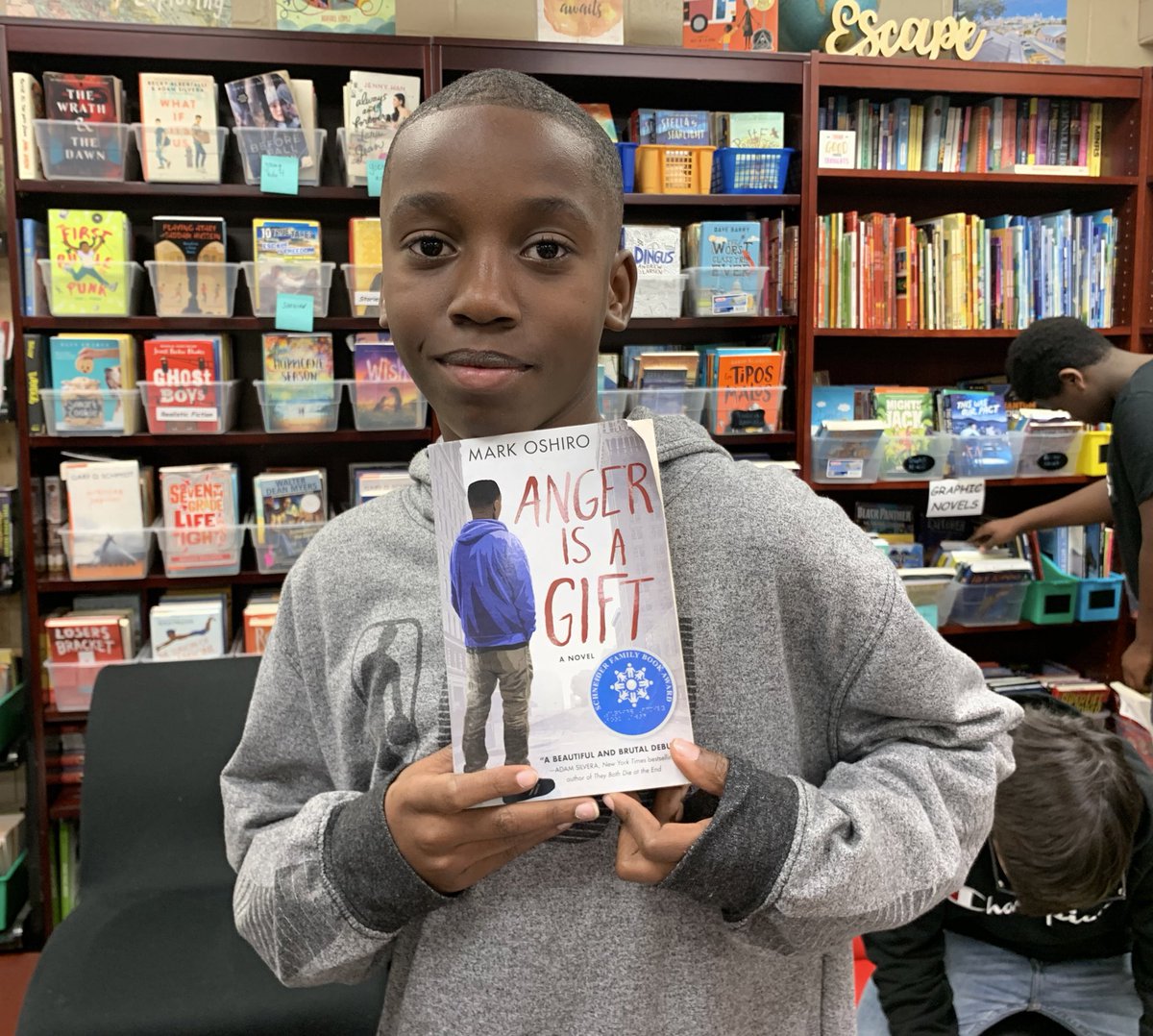 BSMS720's tweet image. Some of today’s #finishedbooks - 3 Ss read A Long Way Down by @JasonReynolds83 ... Anger is Gift by @MarkDoesStuff got great reviews from its 1st reader. #bsmsreads @BayShoreMSLrnrs @gless54 #nerdcampli