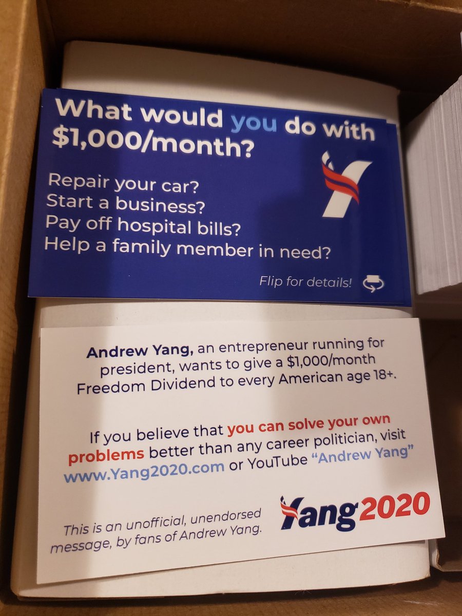 bunnyportal's tweet photo. #YangGang, got my #Yang2020 business cards to yang all the peeps! Hopefully on the way to the #VivaYangVegas / #CityofWin rally too🖖🇺🇸🎲💸

Find the design on @YangPrints if you like it! Got 500 with free shipping on Vistaprint for about $40 🙂 https://t.co/sSyTz8h8Sk