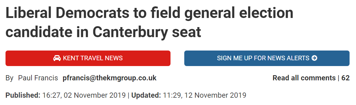 problem: the lib dems also announced they were running a candidate in canterbury, tim walker, who is pro-remain. the fear is that the lib dems contesting the seat will split the remain vote with duffield, and hand the seat back to the tories