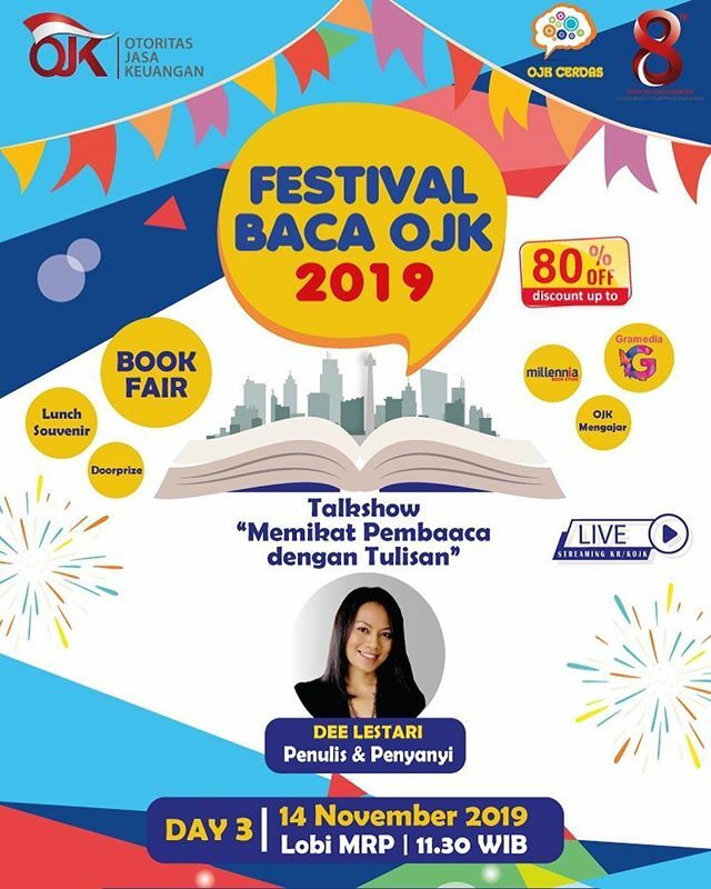 Serunya ada Festival Baca di OJK! 😘 Besok, akan ada Mak Suri <a href="/deelestari/">Dee Lestari</a> mengisi sesi tentang Menulis Yang Memikat, lengkap dengan booksigning dan musikalisasi fiksi! Uwuwuw! Teman-teman di OJK, jangan sampai ketinggalan hadir, yak! Sampai besok! 👋 #… ift.tt/32DEXrv