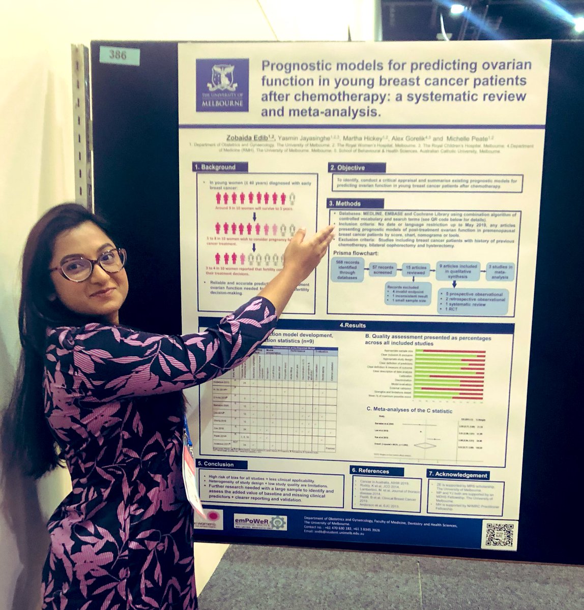 Presenting a meta-analyses of prognostic models for prediction ovarian function in young breast cancer patients after chemo <a href="/ZobaidaEdib/">Dr Zobaida Edib</a> #COSA19 <a href="/COSAoncology/">COSA</a> <a href="/COSA_Surviv/">COSA Survivorship</a> #oncofertility #psyonc #emPoWeRUnit @UniMelbMDHS <a href="/thewomens/">The Royal Women’s Hospital</a>