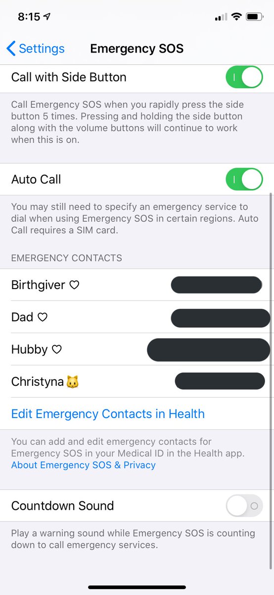 Creepshxw's tweet photo. @AsparrowH @ZF_KoolMeAlways @imstillheregirl @VereenaSayed Of course! In your settings go to "Emergency SOS", and turn off the countdown sound, also if you have your emergency contacts set up in your health app it automatically notifies them that you called. Let me know if you wanna see how to set that up as well! https://t.co/NtHkjwhSYW