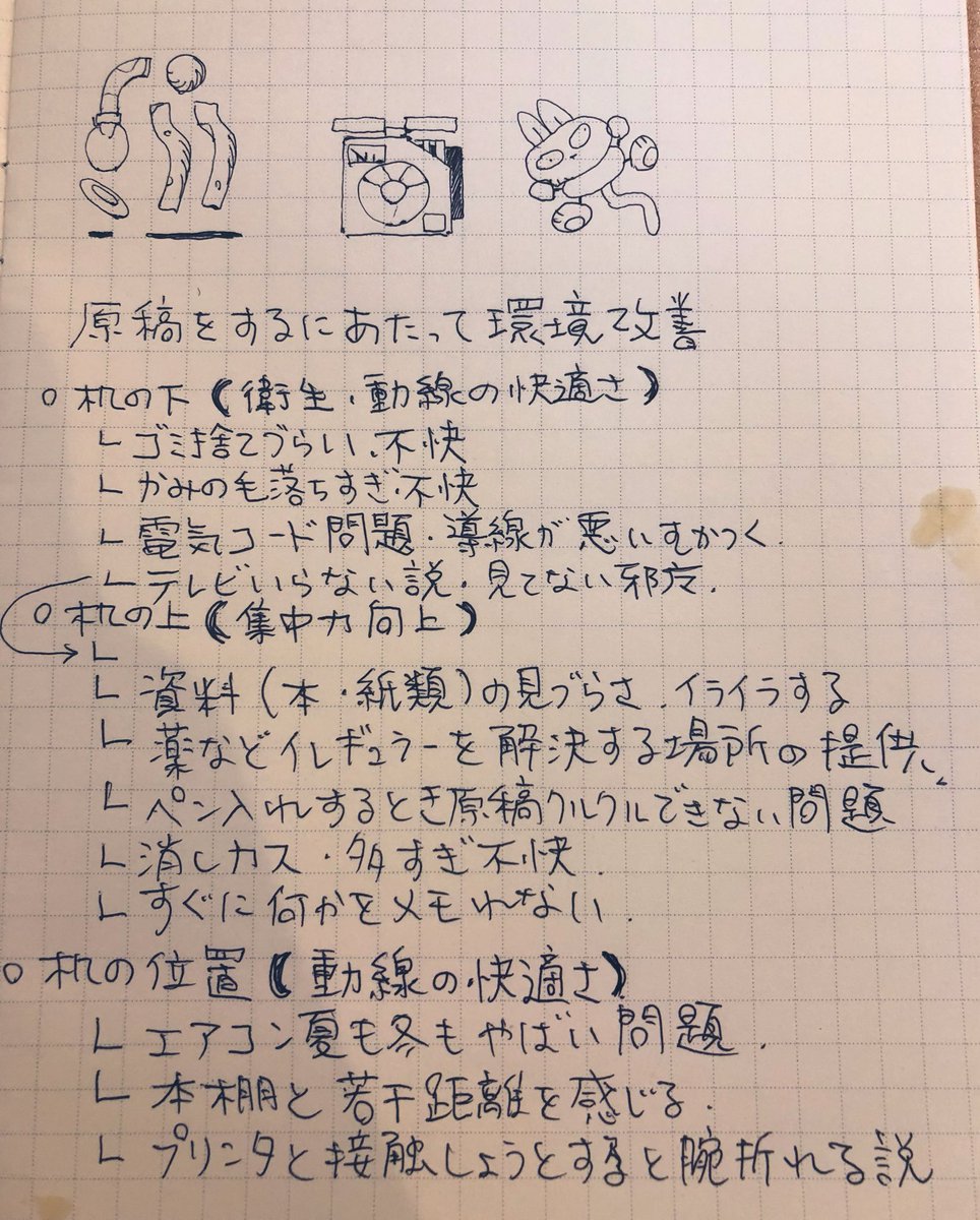 原稿中いまの机事情にかなり不便を感じたので書き出した   模様替えしよ 