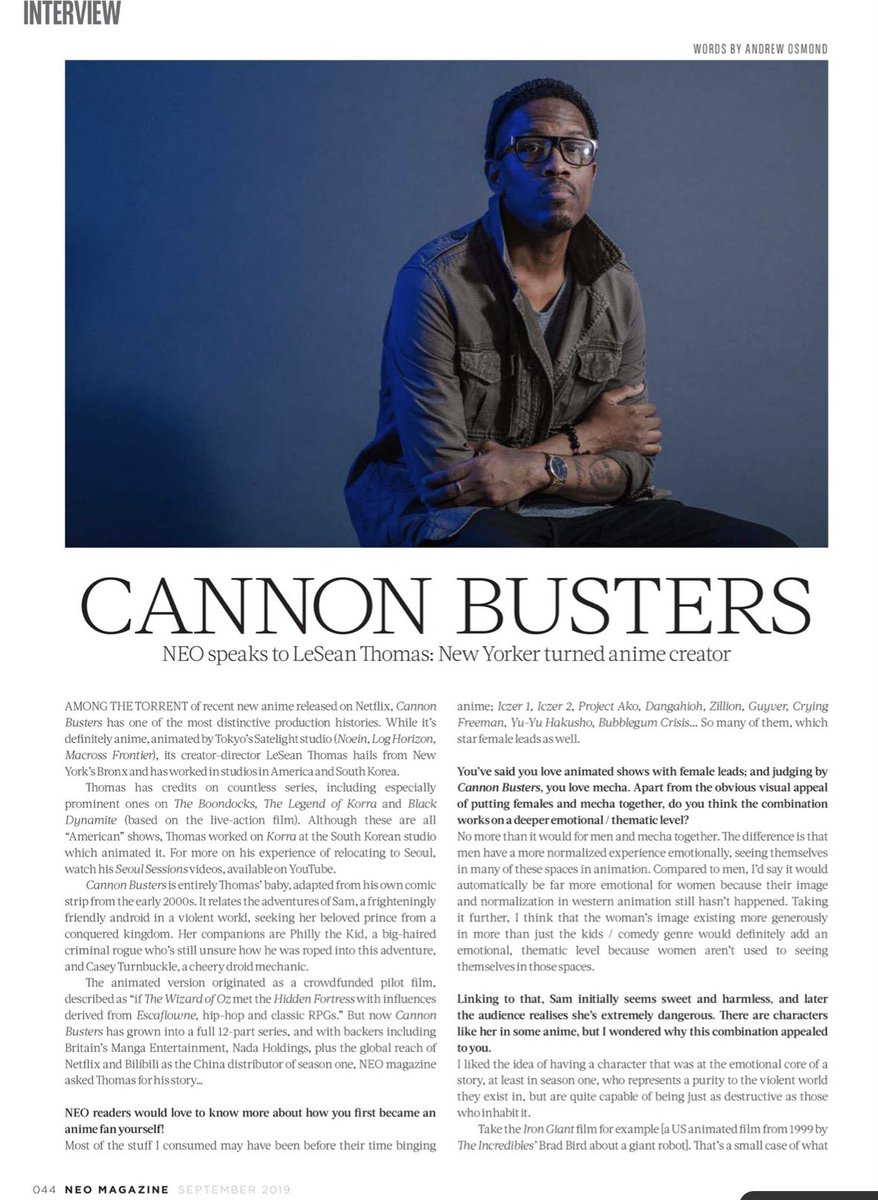 Issue 192 of <a href="/NEO_Magazine/">NEO Magazine</a> features an exclusive interview with <a href="/netflix/">Netflix</a>’s &amp; @MangaUK’s  Anime Original <a href="/Cannon_Busters/">CannonBustersOfficial</a> series creator, #LeSeanThomas. Full interview on shelves / Online now! #Anime