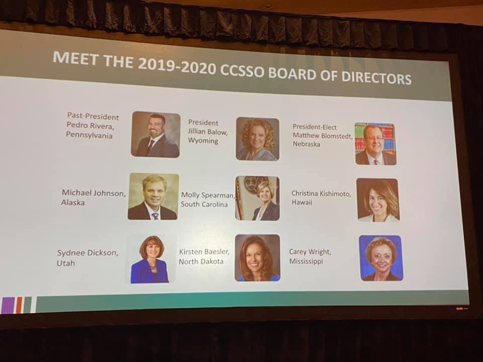 Congrats to the board of directors of <a href="/CCSSO/">CCSSO</a> ! <a href="/DicksonSyd/">Sydnee Dickson</a> @jillian4supt <a href="/KirstenBaesler/">Kirsten Baesler</a> <a href="/UTBoardofEd/">Utah State Board of Education</a> <a href="/WYStateBoardEd/">WY State Board of Ed</a> @NDDPI