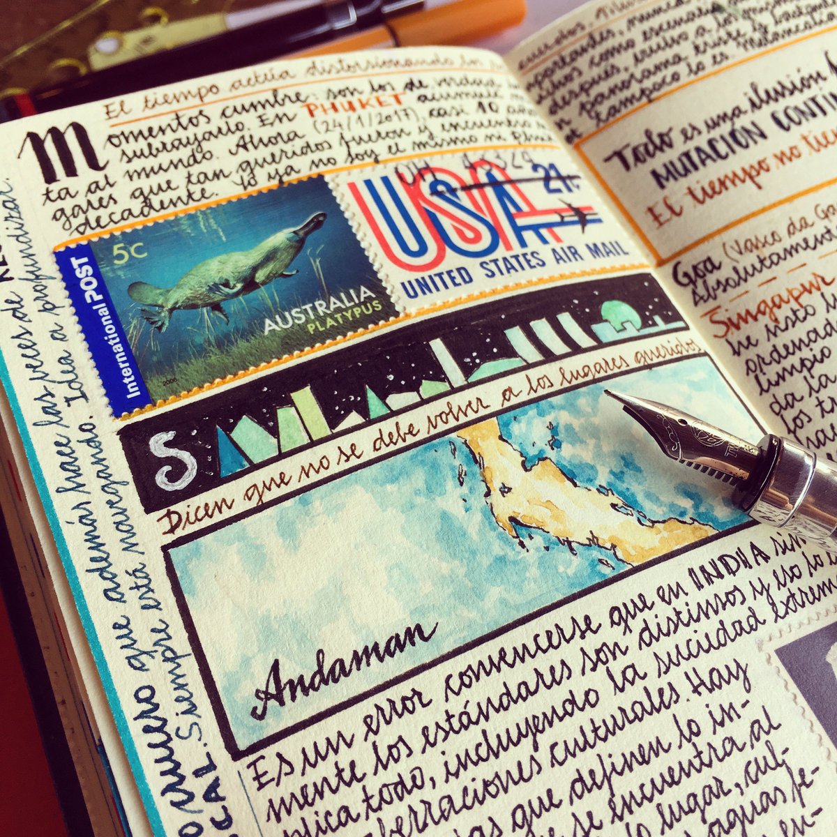 Maps always add a nice touch to the pages. Using turquoise watercolor much better :) #watercolor #travelnotebook