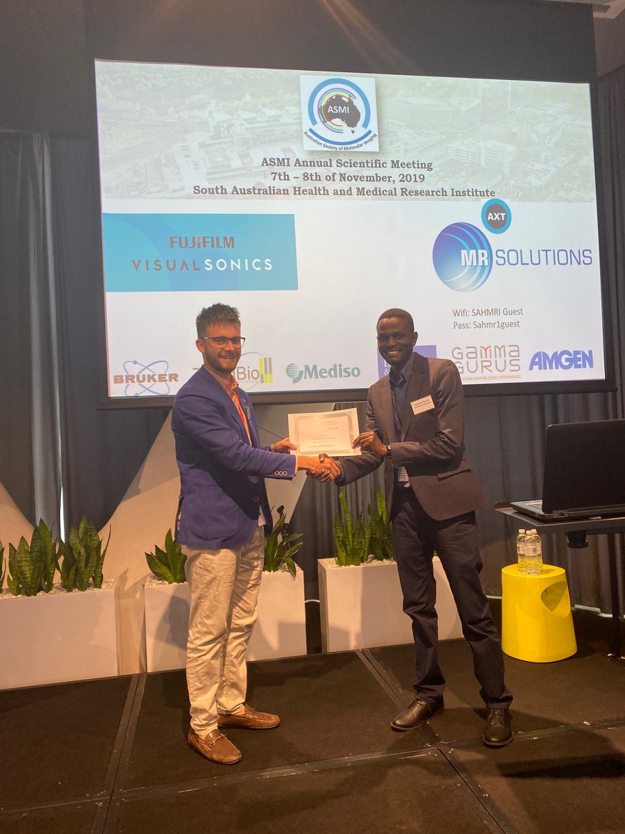 I had the opportunity to present my research @Au_Soc_Mol_Imag meeting last week held @sahmriAU. Happy to have won the PhD oral presentation 1st Runner-up Award! #ASMI2019 #PhDChat #PhDLife
