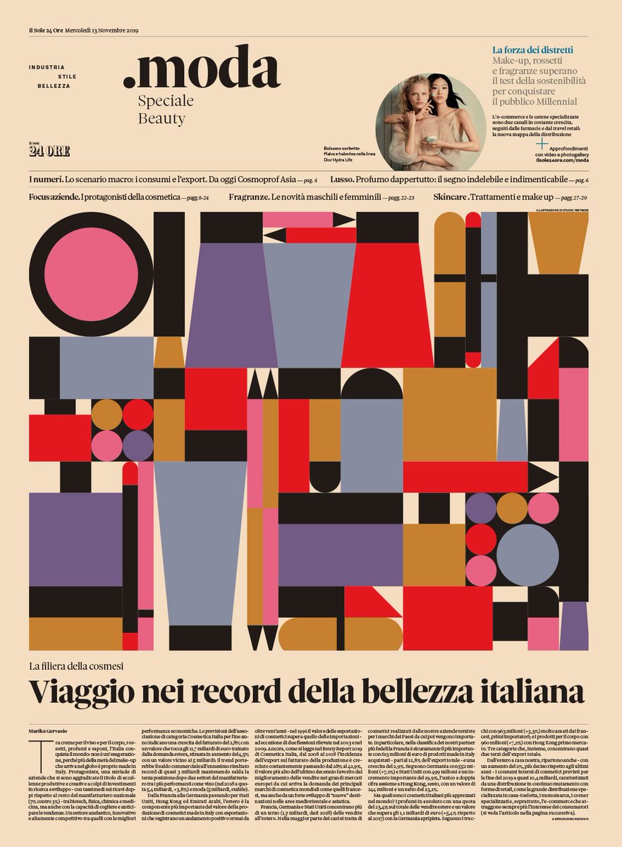 Una splendida #cover per lo Speciale #Beauty in edicola oggi col <a href="/sole24ore/">IlSole24ORE</a>.
Un inserto di 30 pagine sulla filiera della cosmetica con i numeri del settore, interviste alle aziende protagoniste e le novità del Natale. ilsole24ore.com/art/speciale-b…
