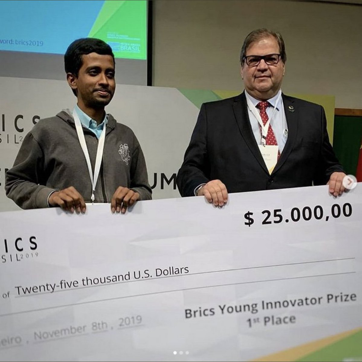 Raveesh Kumar (@MEAIndia) on Twitter photo 2019-11-13 11:28:36 India won 1st prize of #BRICS -Young scientist forums conclave during 6-8 Nov 2019 in Brazil. Mr. Ravi Prakash, a PhD scholar of ICAR-NDRI, Bangalore, received prize for inventing an affordable indigenously designed milk chilling unit for small to marginal rural dairy farmers. India won 1st prize of #BRICS -Young scientist forums conclave during 6-8 Nov 2019 in Brazil. Mr. Ravi Prakash, a PhD scholar of ICAR-NDRI, Bangalore, received prize for inventing an affordable indigenously designed milk chilling unit for small to marginal rural dairy farmers.