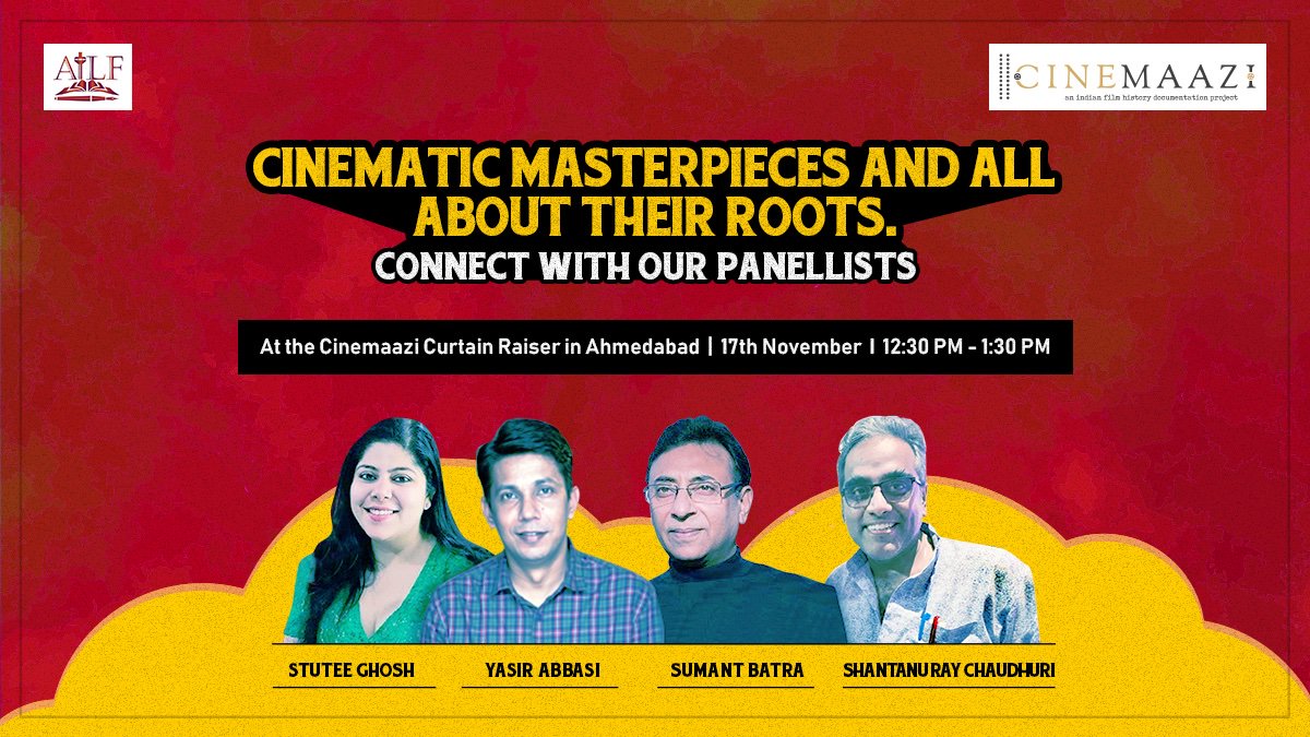 cinemaazi's tweet image. Relive the magic from the past with an illustrious line-up of panellists. Join us, as we bring to you, #Cinemaazi! 

#RewindReliveTheMagic #Ahmedabad 

#CurtainRaiser #Cinema #IndianCinema #Movies #HindiCinema #BollywoodFlashback #GoldenEra #IndianFilmHistory #Gujarat @AhmLitFest