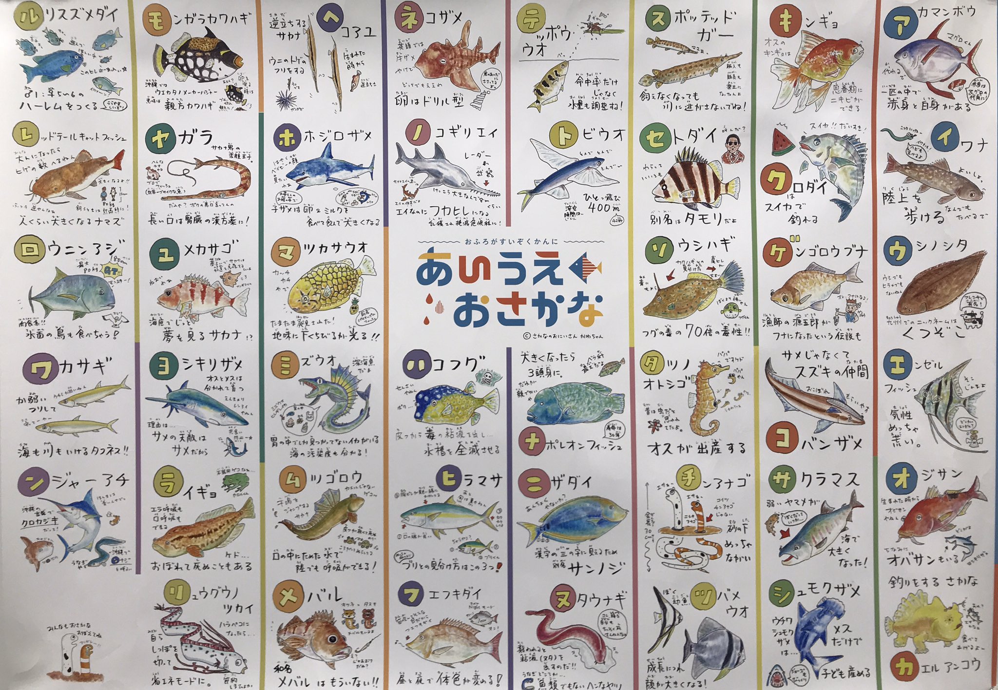 Twitter 上的 蓬莱大介 お風呂に貼る50音のお魚イラスト貰ったー 生き物が好きな娘が喜びそうだ T Co Xacppgq6ud Twitter