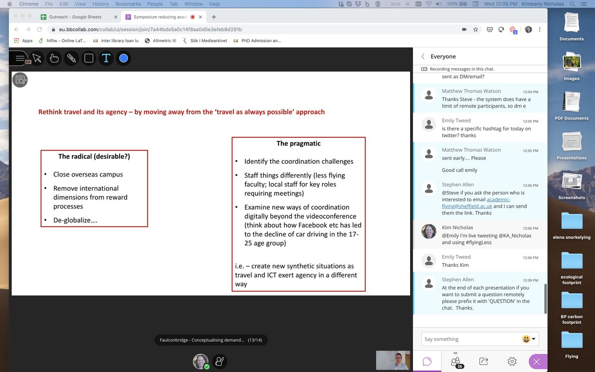 We need to think about really remaking academic life, not just substituting travel w/ tech, says James Faulconbridge. Removing foundation if "just stop flying" might make blocks fall down. Maybe need to unmake "the death of local collaboration" and rethink agency of travel.