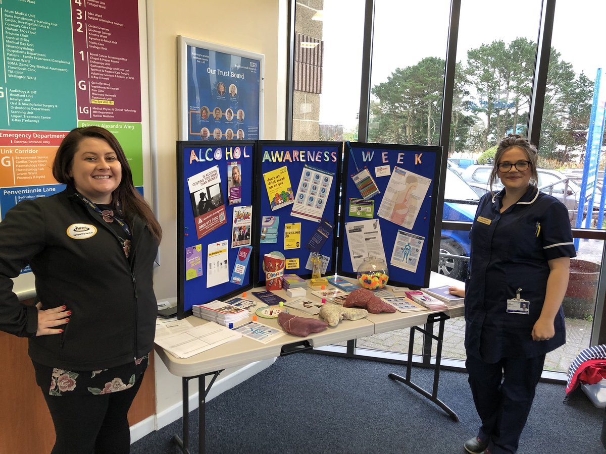 <a href="/RCHTWeCare/">Royal Cornwall Hospitals NHS Trust</a> Day 3 of alcohol awareness week. <a href="/Toni_Edwards_/">Toni Edwards</a> and @cloe_mae_drew ready to answer any questions with rubber livers to hand. #drinkaware