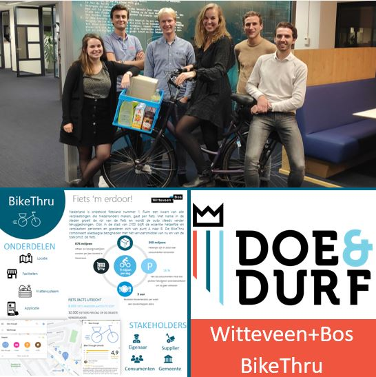 Hoe zorgen we dat de stad prettig leefbaar blijft met een stijgend aantal verplaatsingen van zowel personen en goederen? #DoeEnDurf idee #BikeThru van @WitteveenBos : bit.ly/2CI98D3 biedt de oplossing. #mobiliteit #innovatie #ingenieurs