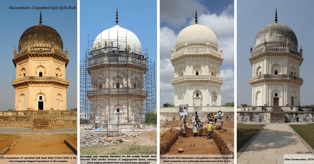 qutb_shahi_park's tweet photo. The conservation works at Jamshed Quli Qutb Shah's mausoleum were carried out in partnership between the Aga Khan Trust for Culture and the Department of Heritage Telangana(@tsdamindia), with support from @tatatrusts
#RethinkingConservation #qutbshahitombs #hyderabad @akdn https://t.co/hJfoMsP9mI