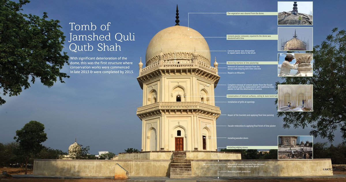 qutb_shahi_park's tweet photo. The conservation works at Jamshed Quli Qutb Shah's mausoleum were carried out in partnership between the Aga Khan Trust for Culture and the Department of Heritage Telangana(@tsdamindia), with support from @tatatrusts
#RethinkingConservation #qutbshahitombs #hyderabad @akdn https://t.co/hJfoMsP9mI