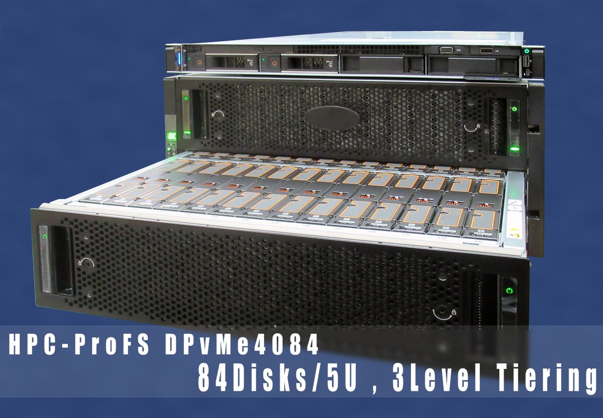 5Uシャーシに最大84台のHDDを搭載可能な新世代DAS HPC-ProFS DPeME4084の御紹介。12G SAS, 16G FC, 10G iSCSIなどファイルサーバーホストとの多様な接続が可能です。
http://bit.ly/2MqOsC9
本日もありがとうございました。