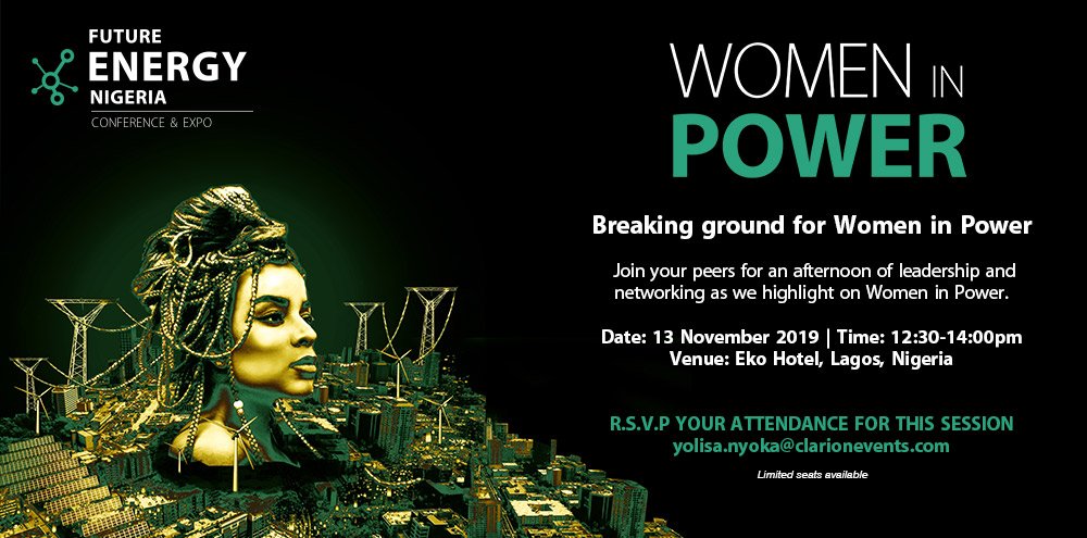 We're excited! Presenting the #WomenInPower panel discussion : Breaking ground for #WomenInPower at #FutureEnergyNigeria Today.

From 12:30 at the Apa Suite at Eko Hotel.

#WomenInPower 
#WomenInPowerWednesday
#Networking #Luncheon
#JoinUs
#FutureEnergyNigeria <a href="/Wirea4green/">Women In Renewable Energy Association, Nigeria</a>
