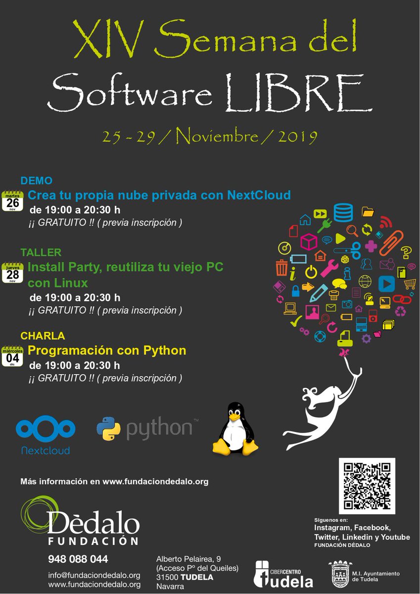 FundacionDedalo's tweet photo. XIV Semana del Software Libre en #Tudela con Fundación Dédalo https://t.co/L4hsu00LjQ #softwarelibre19 #fdedalo #ssl19 #opensource #softwarelibre https://t.co/sgje6XUXmk