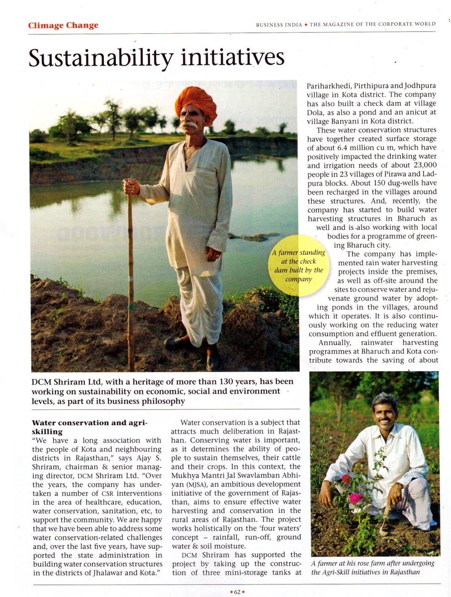 DhwaniDesai_'s tweet photo. Given the context of environmental degradation, it's imperative for corporates and individuals to take steps towards sustainability .@DCMShriramLtd has been ensuring the conservation of water and skilling farmers on crops &amp; cattle. 

Story in Business India. https://t.co/aNxF4ID2pc