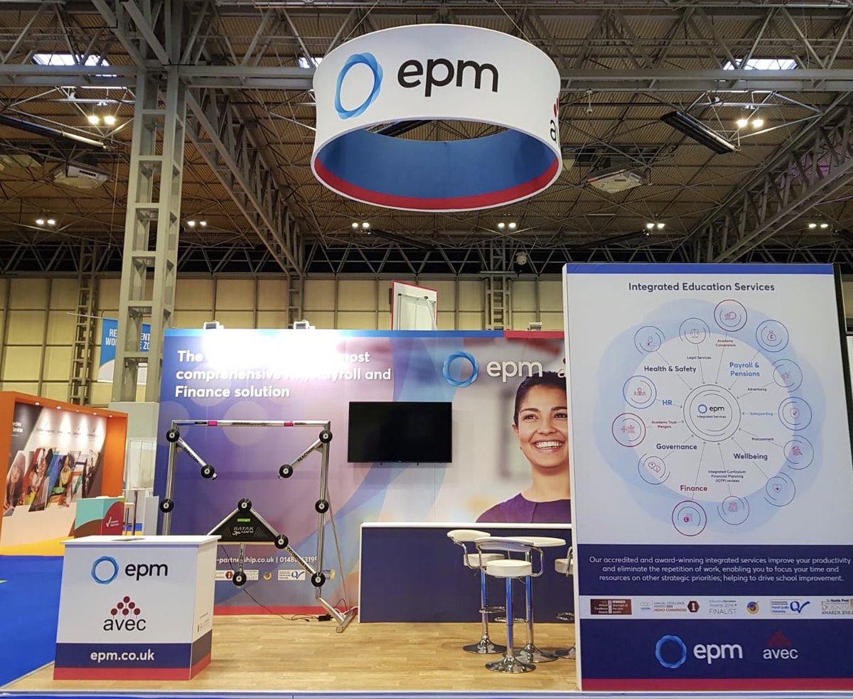 education_epm's tweet photo. We are all set up and ready to go this morning for the 2019 Schools and Academies Show.
Join EPM and @AvecPartnership on Stand F40 to see what support we can provide and ask us any burning questions.
#EPM #StandF40 #SAAShow19 https://t.co/xOGtIRbSNE