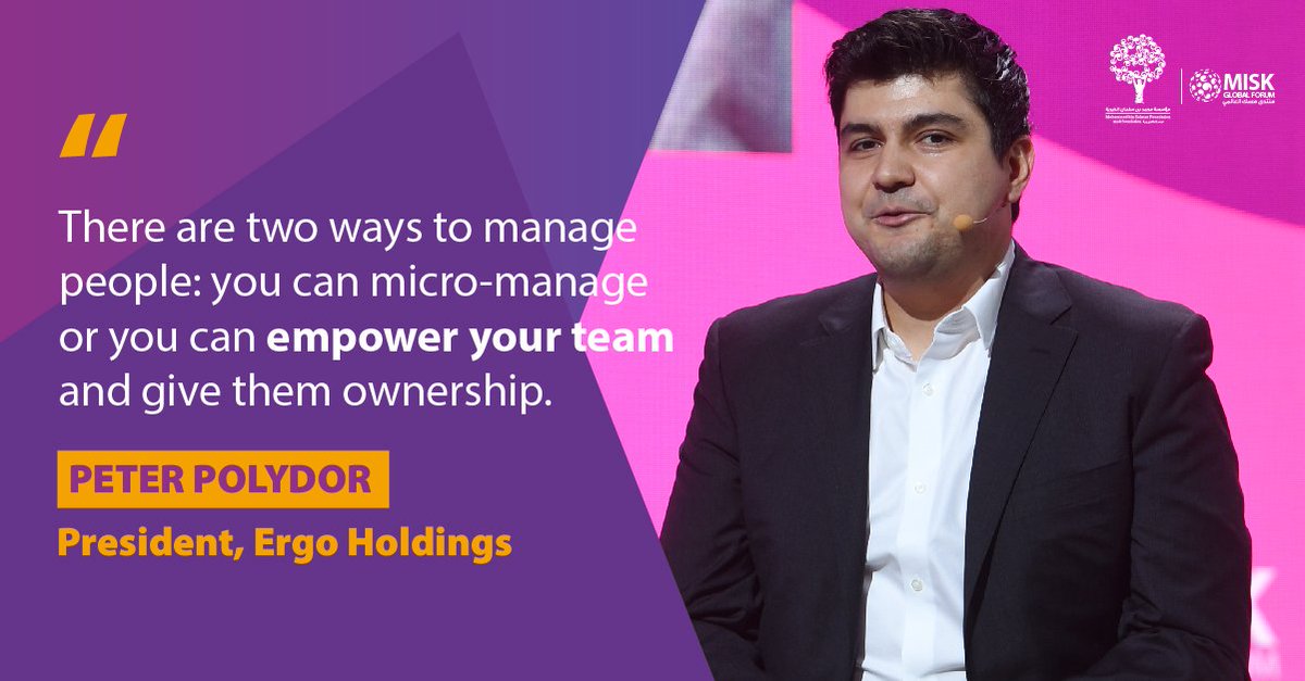 Misk_Global's tweet photo. What do the best leaders have in common? For Peter Polydor, the President of Ergo Holdings, it's about having faith in your team. What do you think? #MiskGlobalForum https://t.co/Pabl8cqn8l