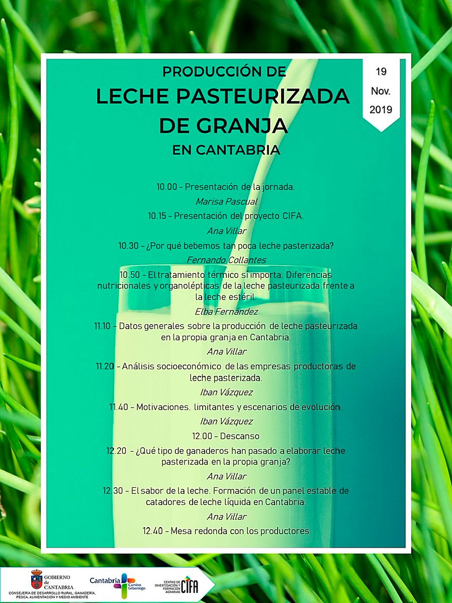afca_es's tweet photo. Martes 19 de noviembre en el CIFA: Jornada sobre Producción de #Leche #Pasteurizada de #Granja en #Cantabria https://t.co/7ulvqAYomp https://t.co/Hwl8QDXM39