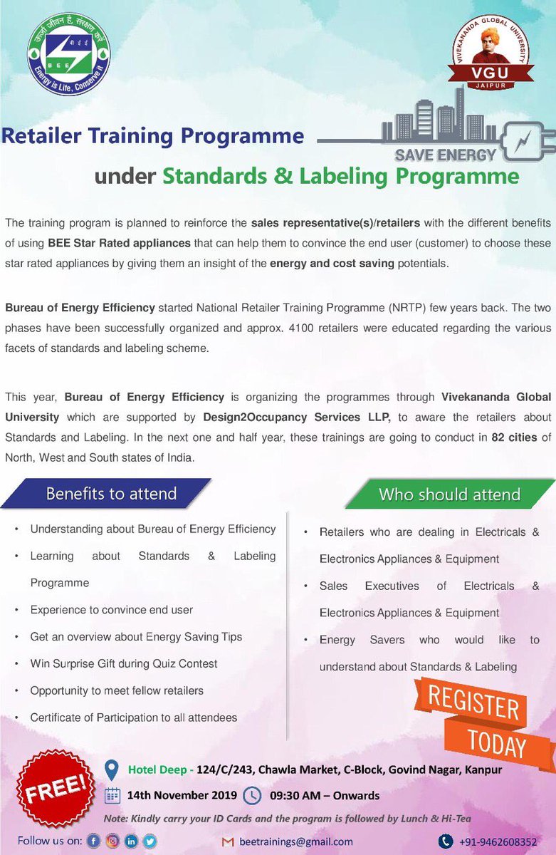 beeslp_'s tweet photo. Join us tomorrow at Kanpur!
@beeindiadigital @VGUJaipur @Design2O #RetailerTrainingProgramme https://t.co/o7wQdIRYQZ