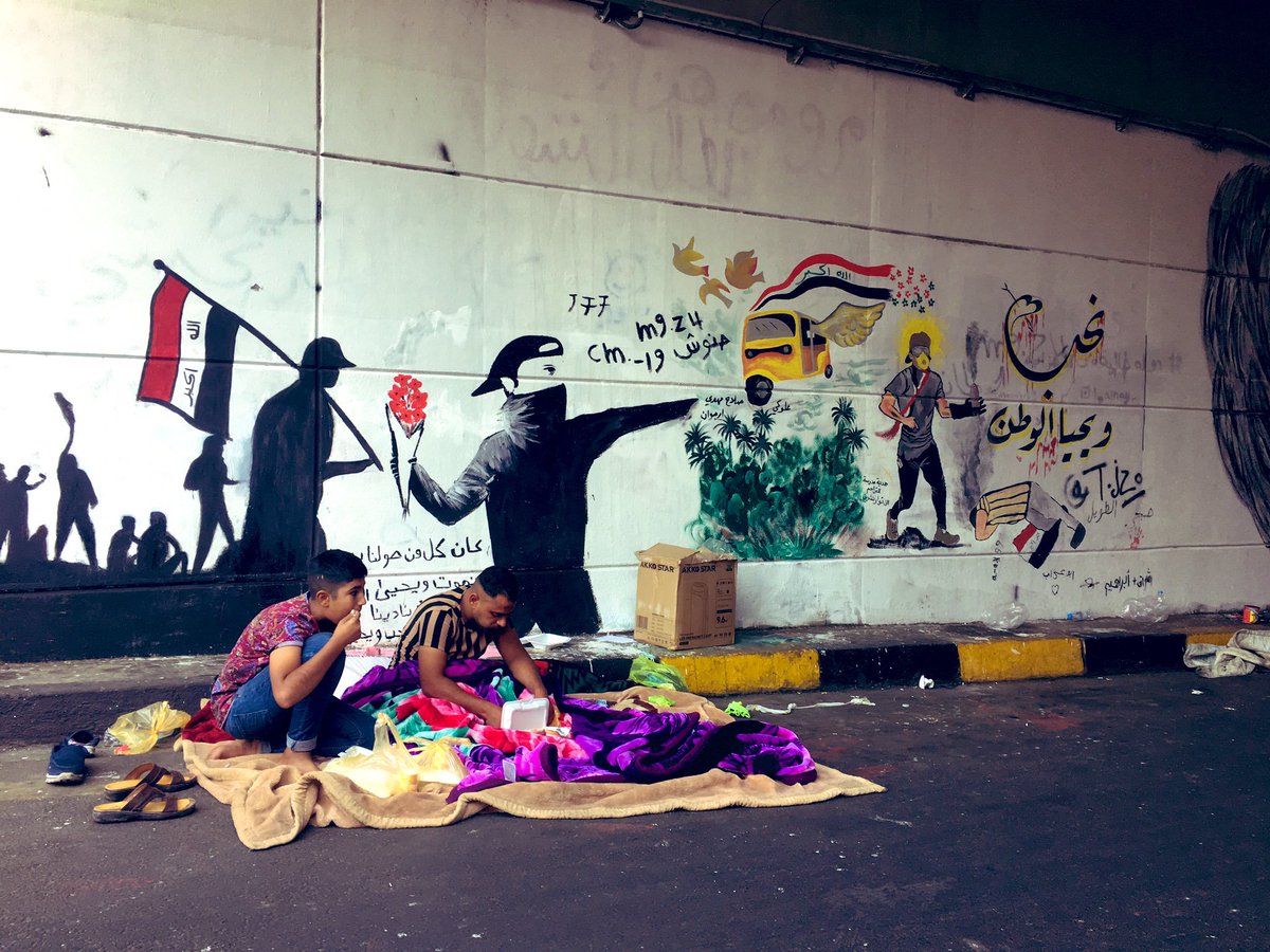 It's an Iraq where marginalized voices are listened to, where people defend one another from police attacks, where they open libraries and cook food, and create murals and express their thoughts and feelings, far from the oppressive watch of political leaders.