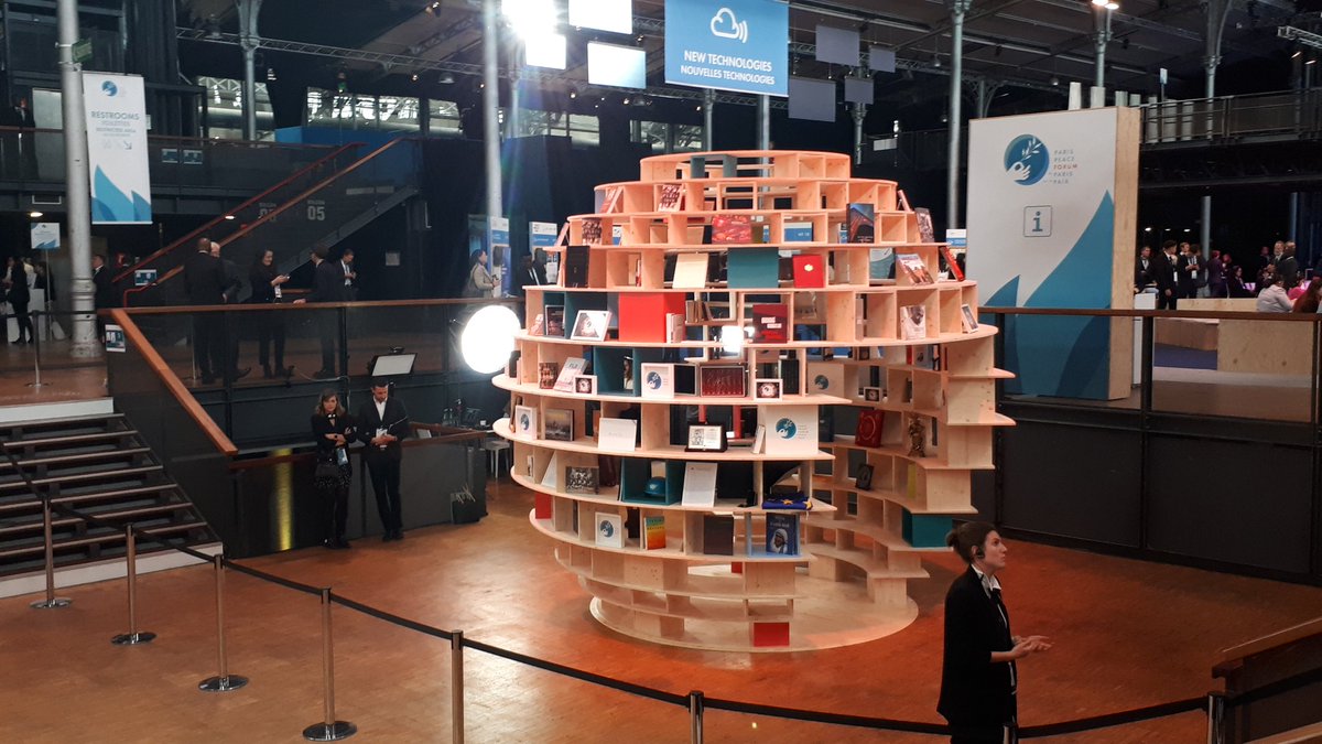 The #peace #Globe with #books and artefacts gifted by heads of state and delegation to the <a href="/ParisPeaceForum/">Paris Peace Forum</a>. It is in the #stories that we tell ourselves, our #Children and the #world that we create or destroy #peace. What story do YOU tell? @CAUXIofC #ParisPeaceForum2019