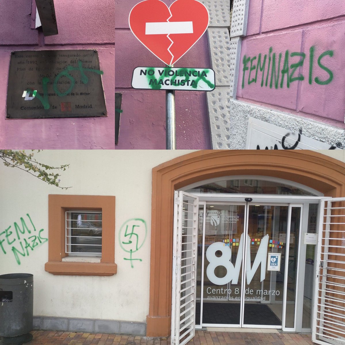 IsaMastro's tweet image. El Centro para la Igualdad @8_de_Marzo y la @Casa_Mujer de #Fuenlabrada han amanecido así...
Espacios referentes en el trabajo por la igualdad.
Se sienten impunes, pero no tenemos miedo.
Queremos una sociedad justa e igualitaria y no vamos a parar!
#APorTodas #FeminismoparaVivir