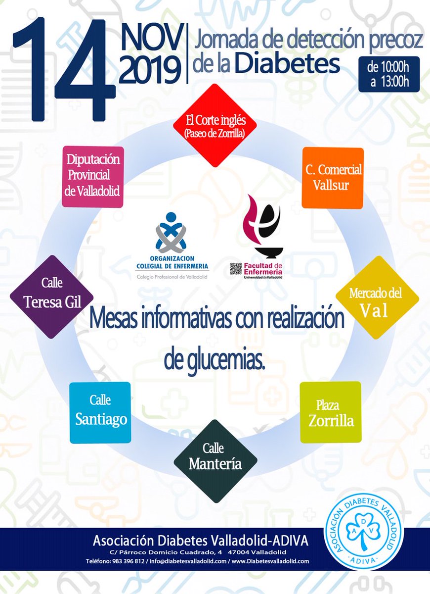 Colegio Enfermeria Valladolid On Twitter Con Motivo Del Diamundialdeladiabetes Manana Habra Mesas Informativas Desde Las 10 00 A 13 00 Horas Situadas En 8 Puntos De La Ciudad De Valladolid Que Realizamos En Colaboracion