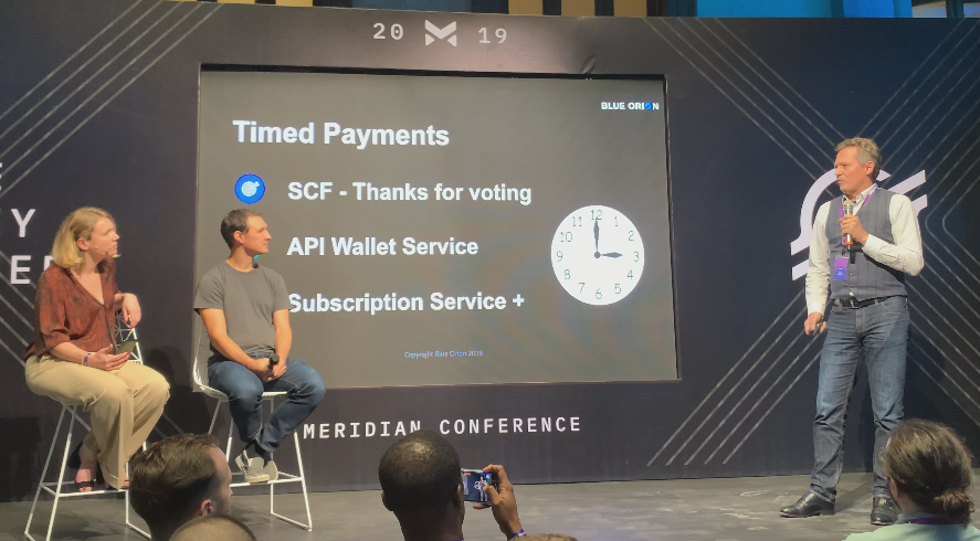 blueorioncc's tweet photo. Blue Orion on stage with Lisa and Jed, presenting Timed Payments and Subscription Services at Stellar Meridian in Mexico City.   

@StellarOrg #blockchain #fintech #blueorion #meridian https://t.co/FUWOLPhasZ