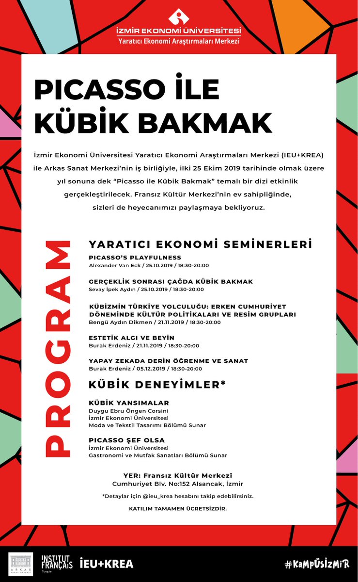 IeuKrea's tweet photo. Picasso ile Kübik Bakmak
Yaratıcı ekonomi alanında bir üniversite-sektör işbirliği
Picasso'ya farklı araştırma alanlarından bakış...
Yıl sonuna dek Fransız Kültür Merkezi'ndeyiz. https://t.co/Lyi0Jz4bBk
