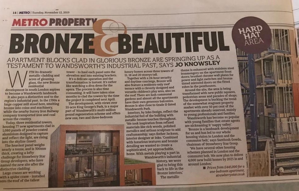 Our Interior Designer Esther has been in the press this week! Explaining her inspiration behind the design of the Bronze show home for the <a href="/strawberrystarg/">Strawberry Star Group</a>