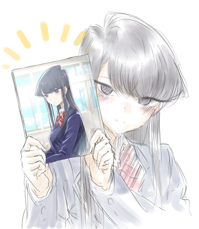 komi shouko 1girl long hair black hair school uniform looking at viewer blush smile  illustration images