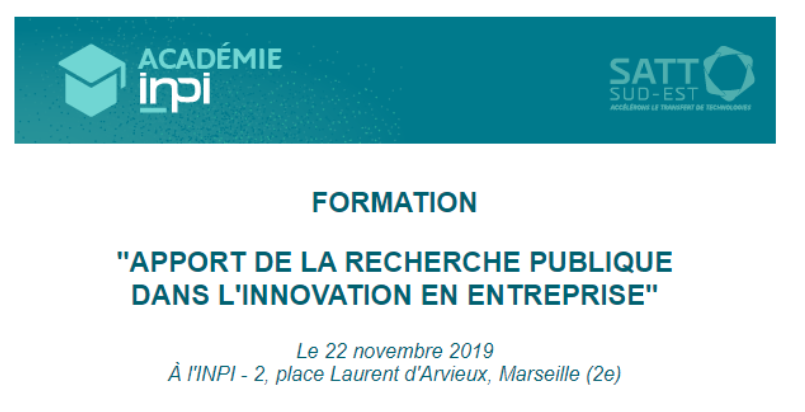 La @SATTse_ et l'Académie #INPI organisent une formation 'apport de la recherche publique dans l'innovation en entreprise' 💡

Inscrivez-vous vite
▶️ e-formation.inpi.fr/fiche-formatio… ◀️

@SATTse_ @INPIFrance #marseilletech #Entreprise #ProprieteIntellectuelle @ReseauSATT