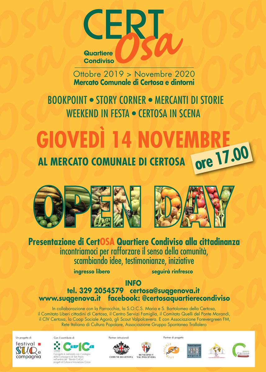 suqgenova's tweet photo. Vi aspettiamo domani al #MercatodiCertosa per l'open day del progetto #CertosaQuartiereCondiviso,insieme ai partner di progetto e a tutte le associazioni che collaborano con noi! Non mancate‼️ #CSP_innovazionecivica #inclusioneCSP https://t.co/GTsNbQYAFV