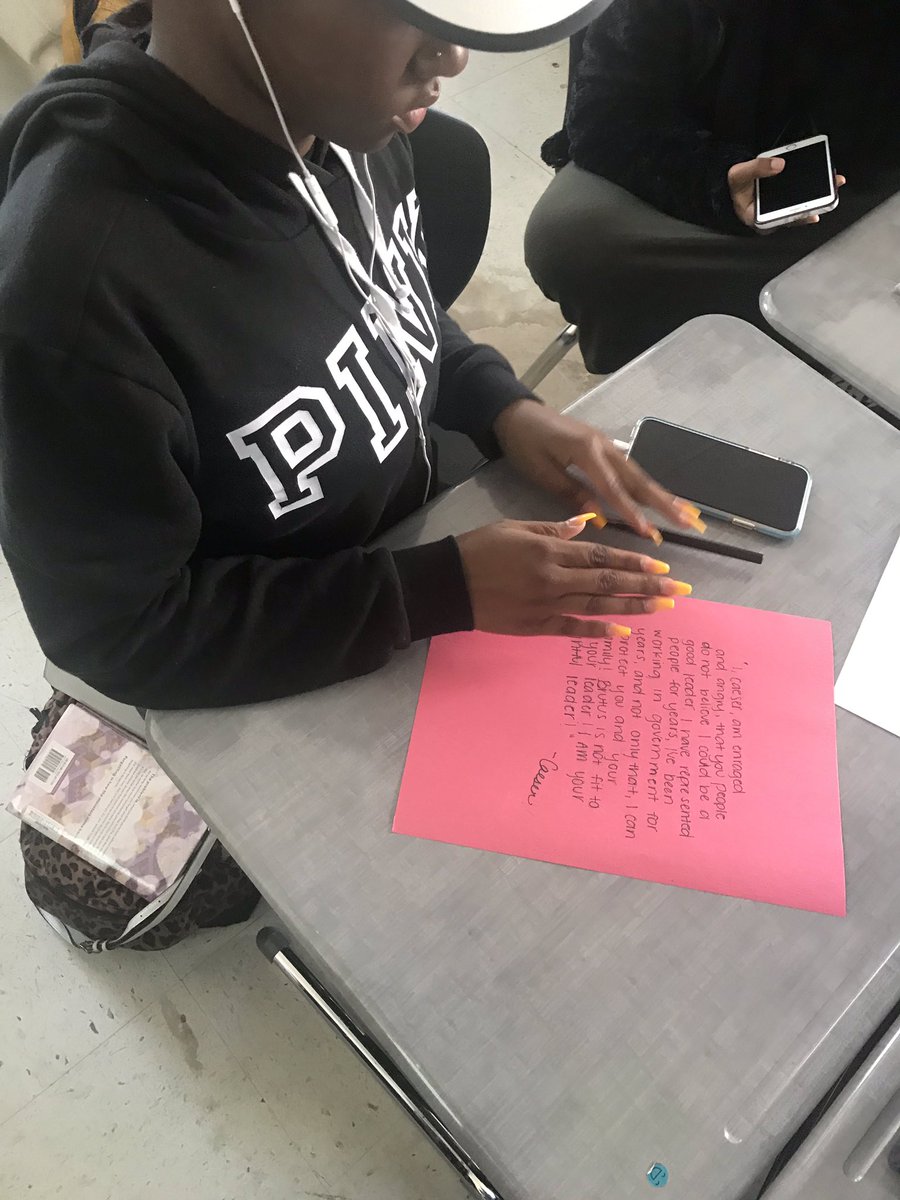 MrsPfleegor's tweet image. What happens if Caesar were to overhear Cassius telling Brutus to be king? Using ethos, pathos, and logos, these English II students are channeling their inner-Julius and writing his monologue retort! #litproject #shakespeare