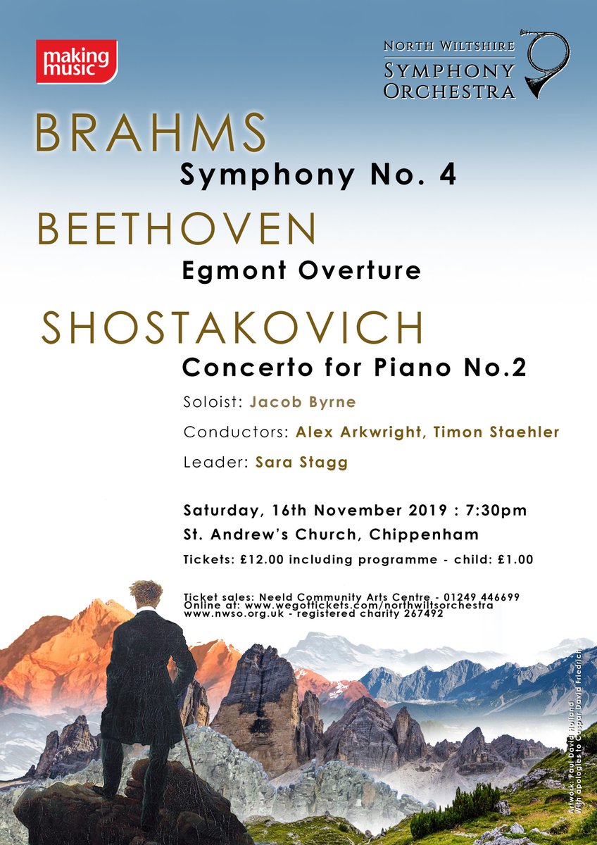 This coming Saturday, 16th November, is our Autumn Concert at St Andrews Church, Chippenham, at 7:30pm, where we will  be playing Beethoven's popular Egmont Overture, Brahms' 4th Symphony and Jacob Byrne will be playing the fantastic Shostakovich Concerto for Piano No. 2.