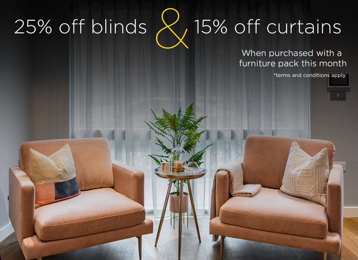 Only a few weeks left to claim 25% off blinds and 15% off curtains when purchased with a furniture pack this month. Call us on 0207 373 3131 to find out more!